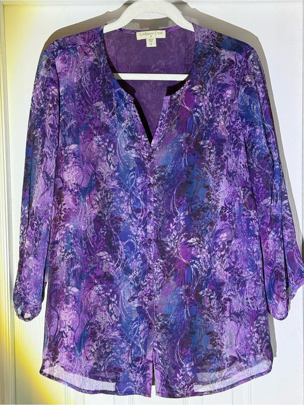Coldwater Creek Purple Multi-Print Button-Front Blouse